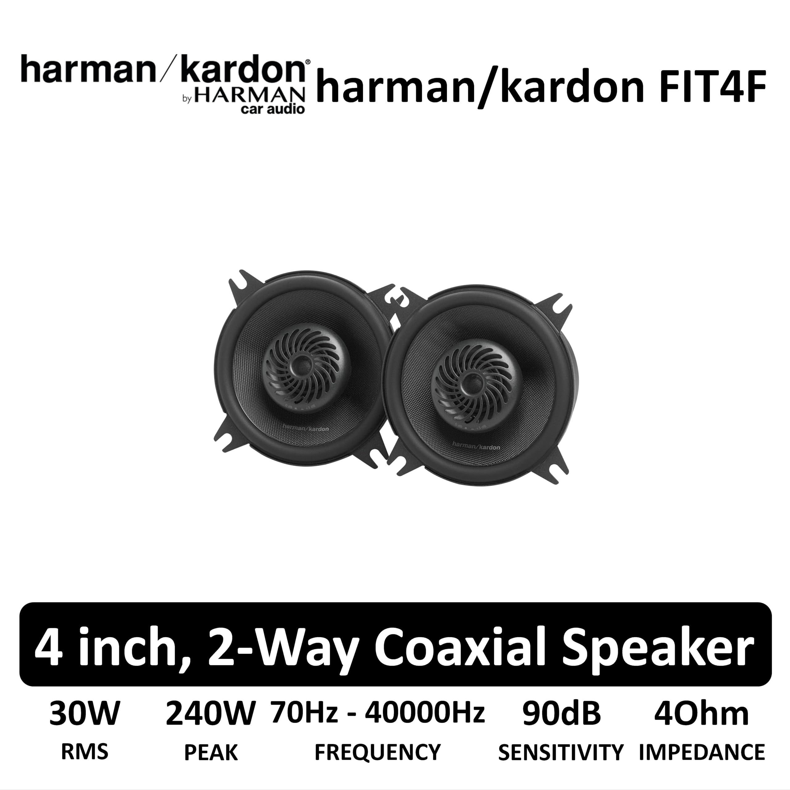Harman Kardon FIT 4F Koaxial Lautsprecher Auto 10mm (4 Zoll): Car HiFi Lautsprecher mit 35W RMS und 280W Peak, klare Stmmen Nachrüstlösung für kompakten Klang - Paarweise
