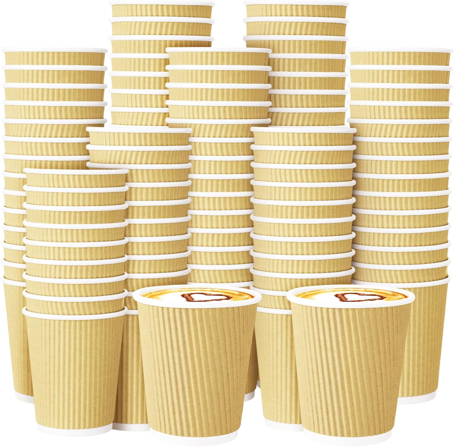 Funnymoom 200 Pack 8 oz Disposable Coffee Cups Insulated Corrugated Paper Coffee Cups for Hot Drinks or Cold Beverages Ripple Cup for Espresso Office Cafe Home, No Lids(Yellow)