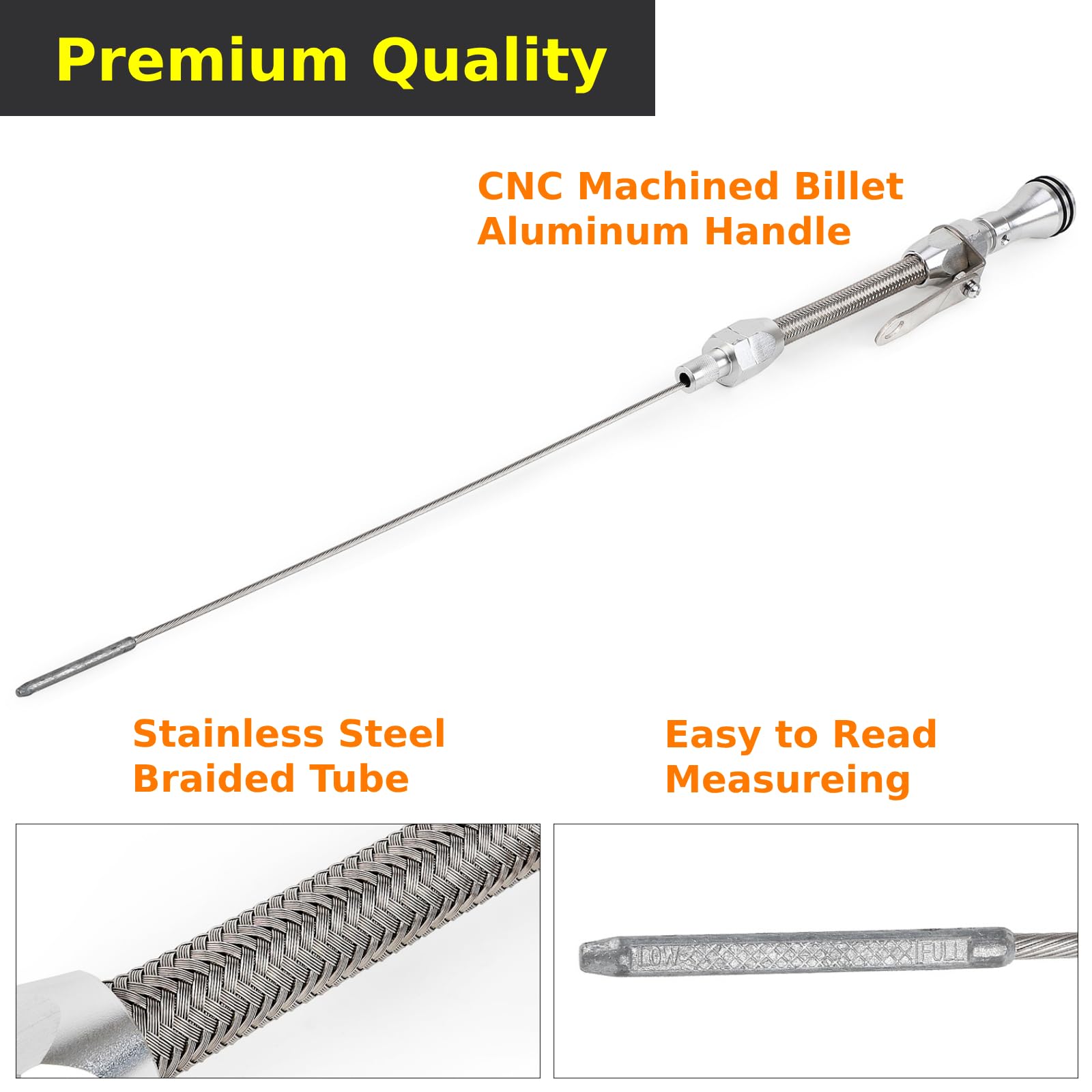 Screw-In Braided Stainless Flexible Oil Pan Dipstick, 1966-77 Ford Bro - Foto 9