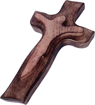 ETROVES Handmade Wooden Cross - Decorative Handheld cum Wall Mounted Christian Cross for Hanging, 10 Inch, Brown