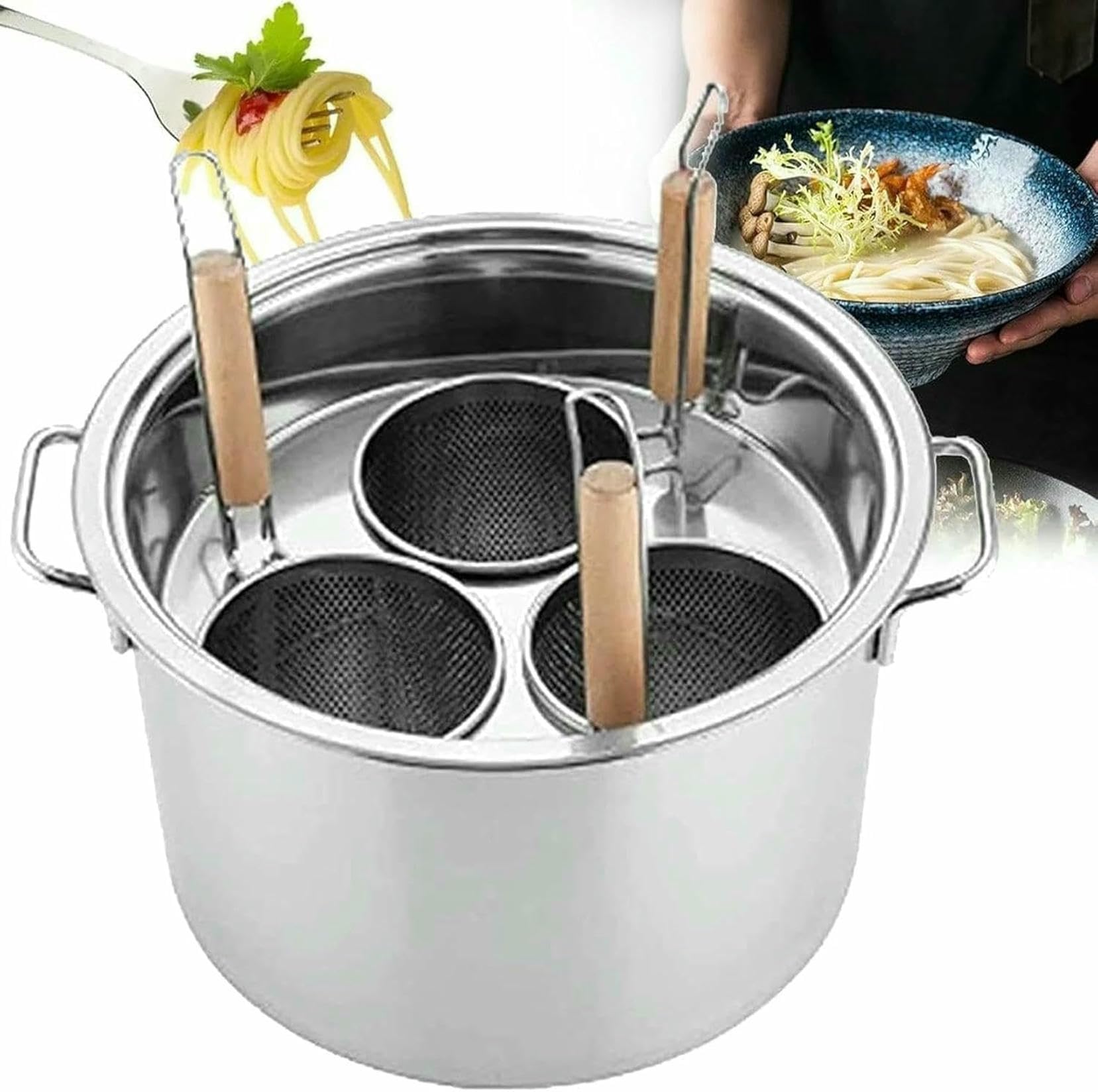 5 Ollas De Acero Inoxidable para Pasta con Cesta Coladora, Olla De Acero Inoxidable para Pasta, Enfriadores para Cocinar Fideos Y Albóndigas De Verduras~/