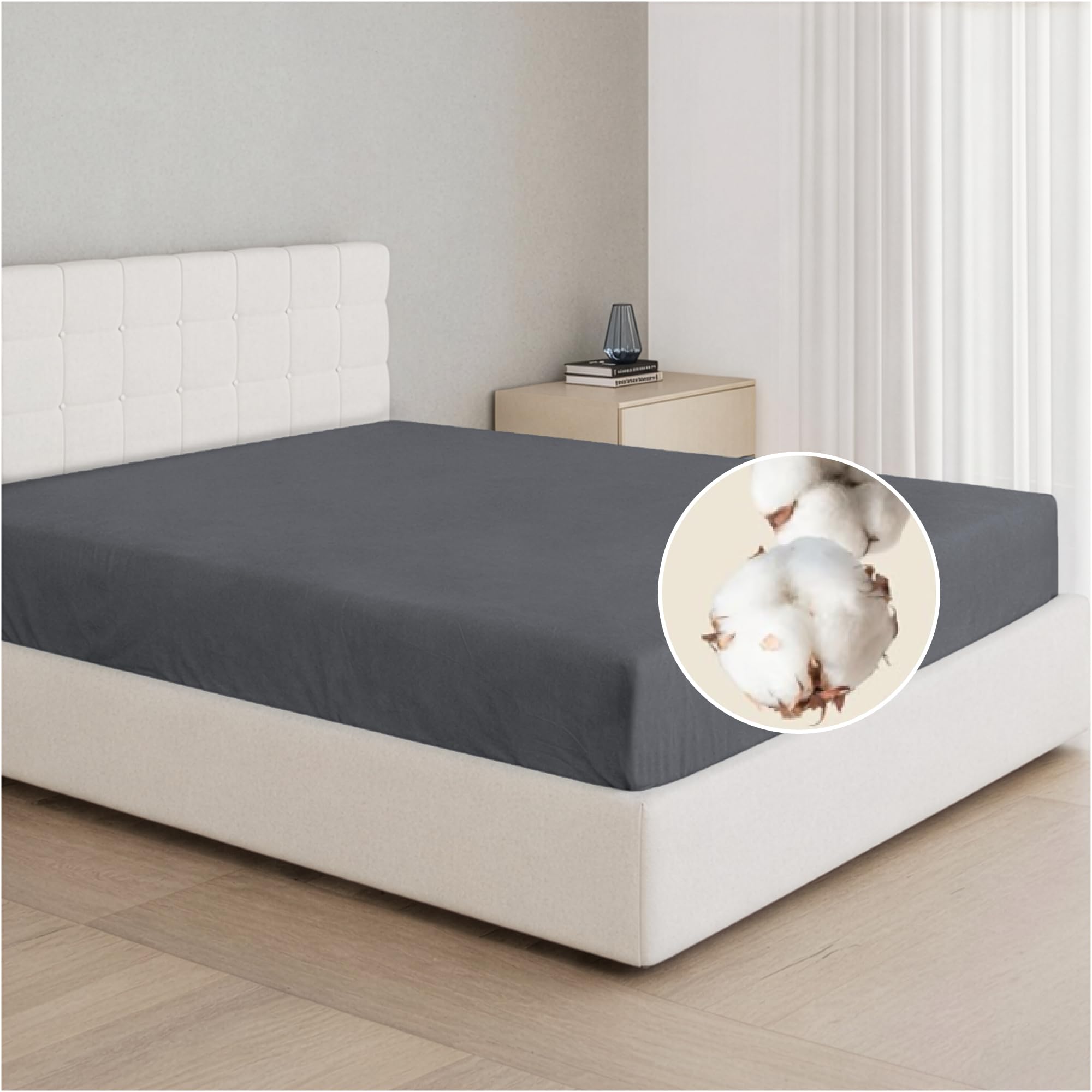 Dreamzie Spannbettlaken 180x200cm, 100% Baumwolle Jersey dehnbar, Spannbetttuch Bettlaken, Steghöhe 30 cm für Matratzen bis 27 cm, Oeko-Tex Zertifiziert, Hypoallergen, Dunkelgrau