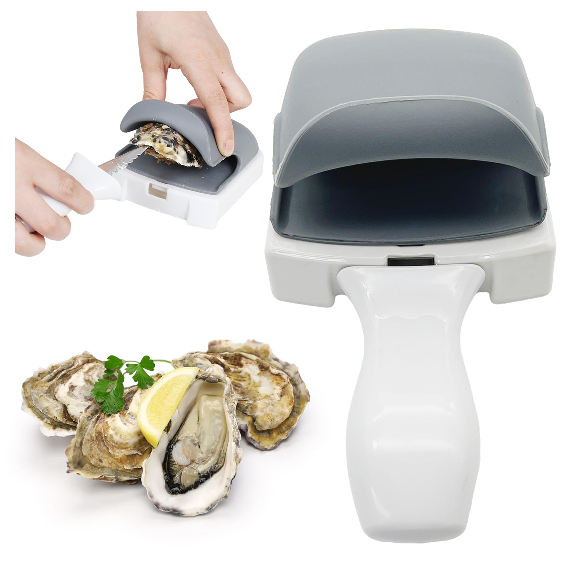 Coltello Portatile per Sgusciare Ostriche Macchina per Aprire Ostriche per Uso Domestico Oyster Knife Oyster Shuck Set Per conchiglie o formaggi duri (Grigio, 2 pezzi-Materiale in silicone)