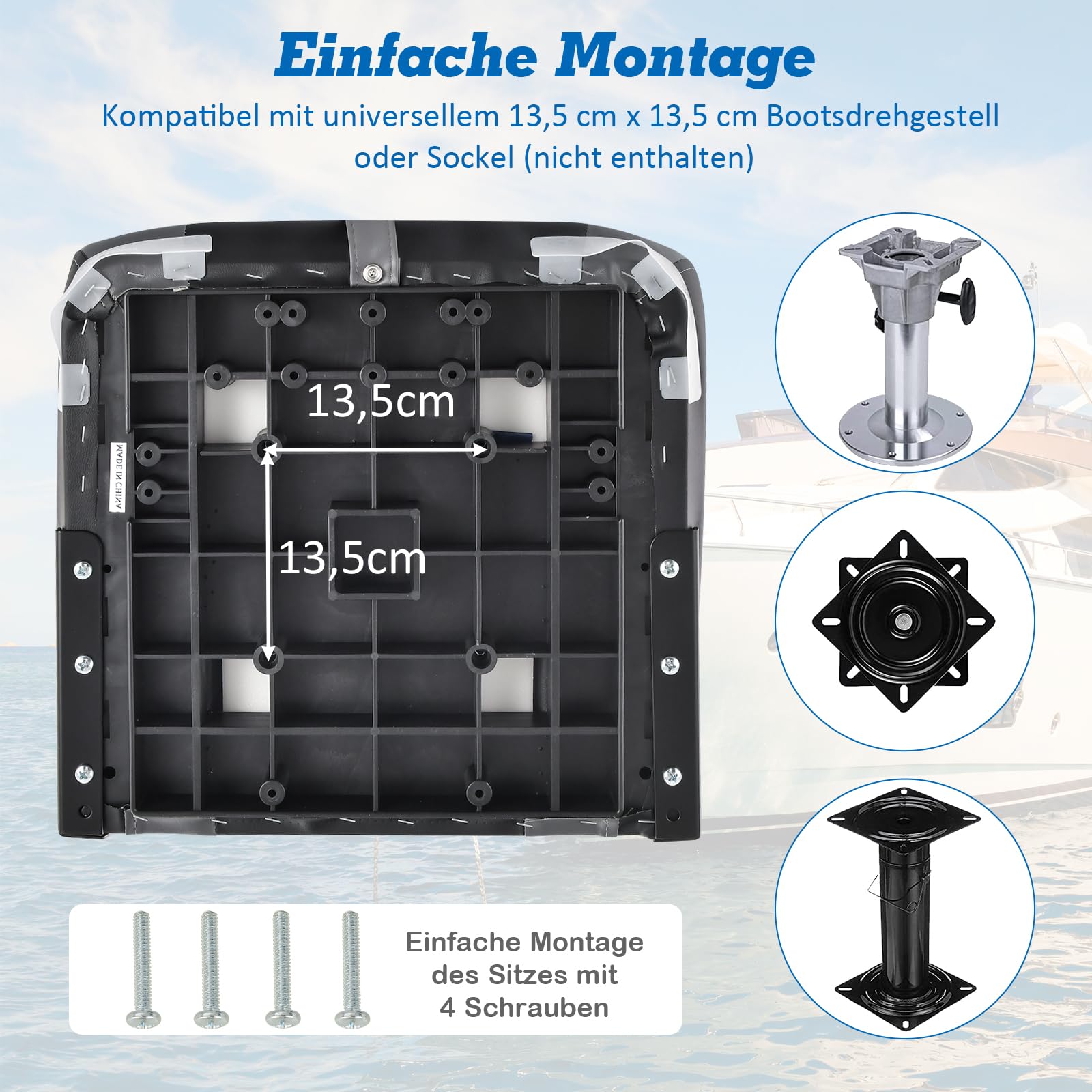 COSTWAY Hochlehner Bootssitz, klappbarer Bootsstuhl mit 10 cm dicker Schwammpolsterung, gepolsterter Steuerstuhl für Boote (Schwarz, Einzeln)