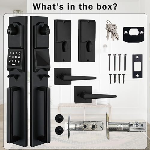 Miniatura 7 de NEWBANG Manija inteligente electrónica negra mate zurda con bloqueo de teclado para puerta frontal doble (llaves reservadas), MDHST2016DB-E-SET-LH