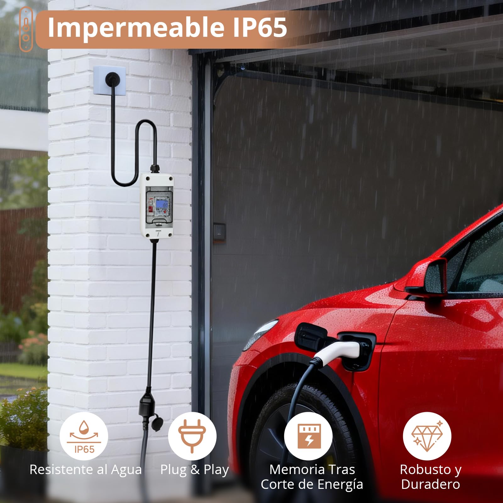 KAMTOP Medidor Consumo Eléctrico Monofásico 230V 80A Contador Energía Digital con Disyuntor LS Monitor Electricidad Portátil IP65 Medidor Energético Cable H07RN-F 3m VDE para Hogar RV Camping Caravana