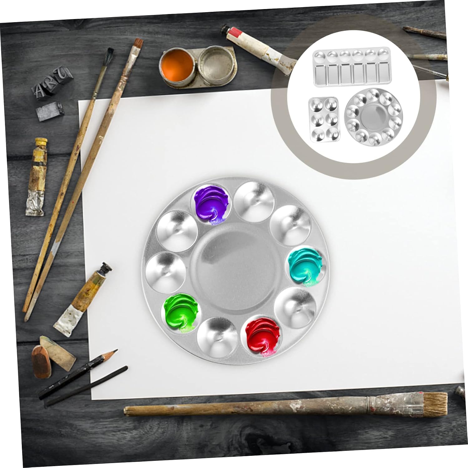 3pcs Aluminum Paint Palette Tray for Watercolor Oil Pigment