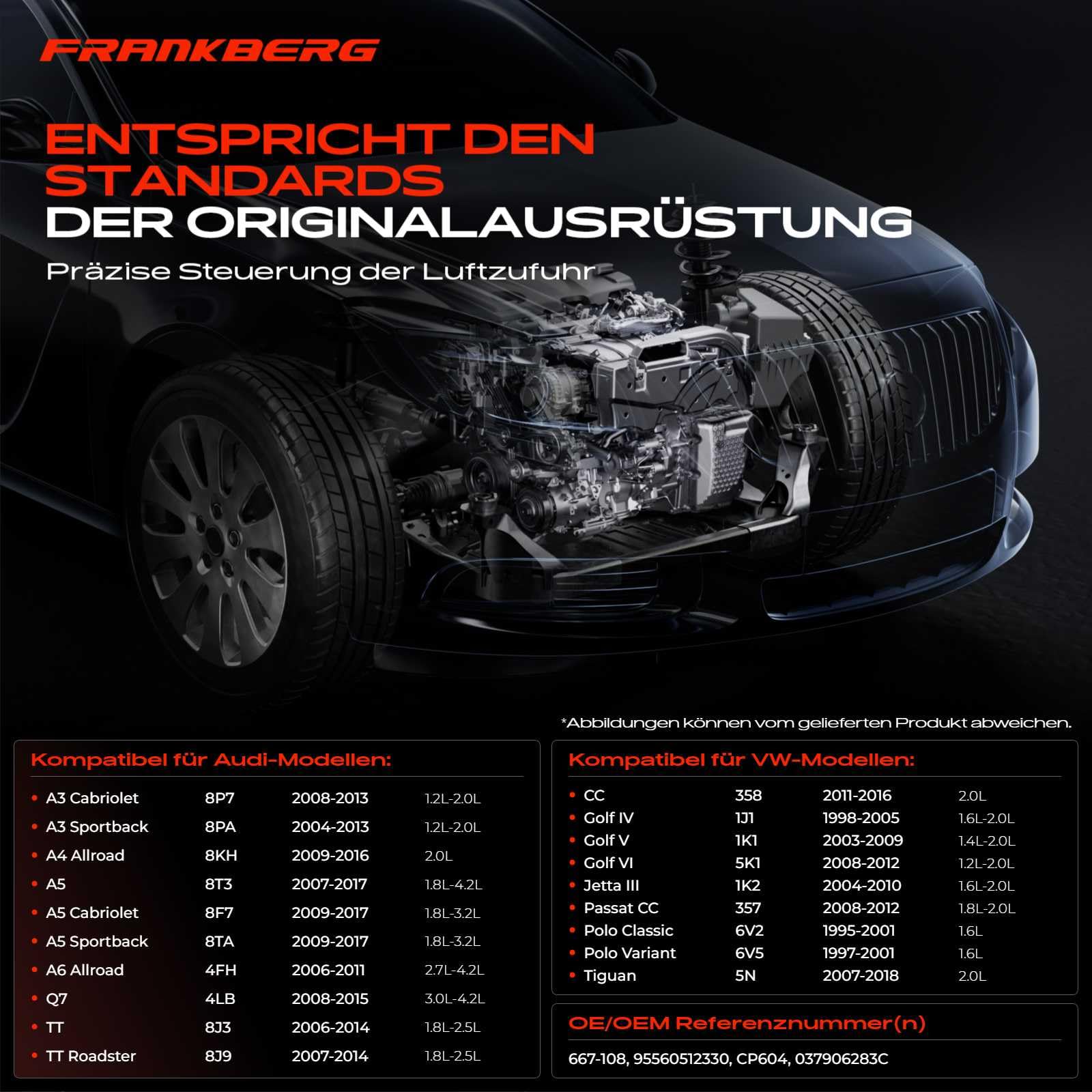 Frankberg Magnetventil Ventil Saugrohr Ansaugluft Kompatibel mit A4 2000-2016 Fabia II 2010-2014 Octavia 1999-2013 Golf 1998-2016 P.a.s.s.a.t 2000-2014 Polo 1995-2014