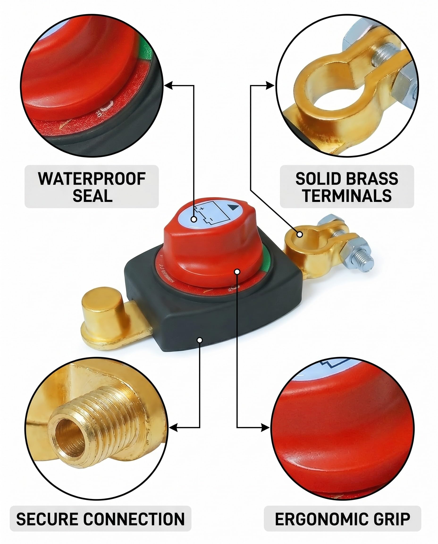 Staccabatteria 12-48V Impermeabile per Auto Moto Camion Barca. Isolatore sicurezza, evita scarica e furto veicoli.
