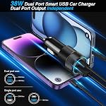 2-Pack Chargeur de voiture, 38W Adaptateur de chargeur de voiture USB-C+USB-A pour deux ports 12V USB C Adaptateur d'éclairage à cigarettes à charge rapide pour iPhone16e 16 15 Samsung S24, Pixel Cargador para Carro Prise de téléphone