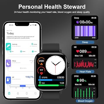 PJYUBVOR 1.90 '' Akıllı Saat ile (Cevapla/Arama Yap), Android/iOS Telefonlar için Akıllı Fitness Tracker Saatler, Bluetooth Çağrı ve Metin Mesajı/Uyku Monitörü/Kalp Hızı/Kadın Erkek için Android