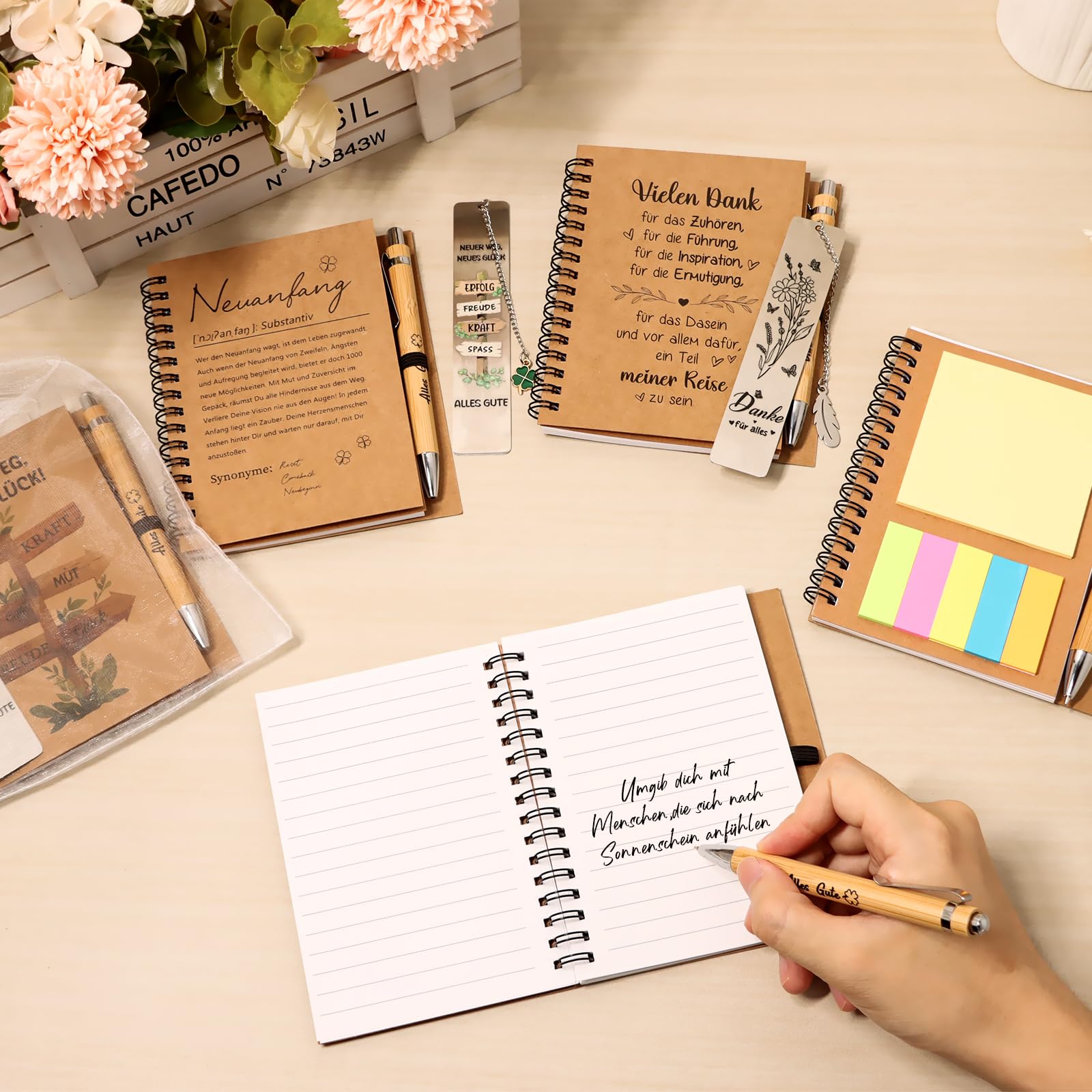 TUZELIYA Dankeschön Geschenke Klein, 8 PCS Danke Geschenk Notizbuch Set - Danke für alles - Dankeschön Geschenk für Lehrer, Arzt, Kollege, Kollegin, Frauen und Männer