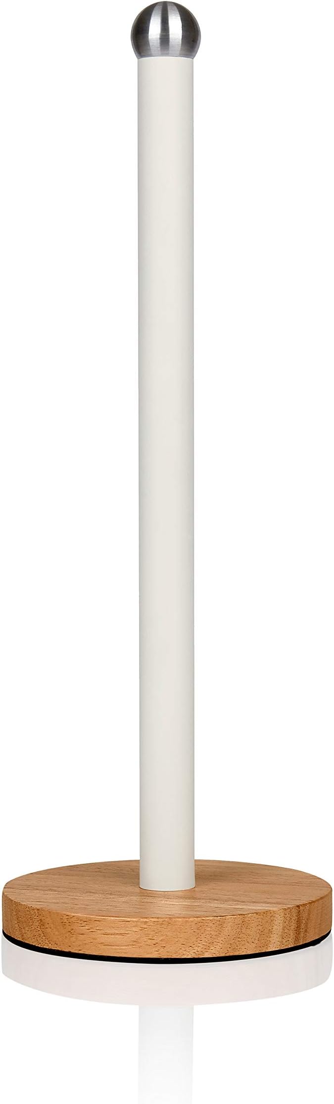SWKA17511WHTN Nordic Scandi Towel Pole/Kitchen Roll holder with Non-slip Wooden Base, Cotton White, Steel, One Size