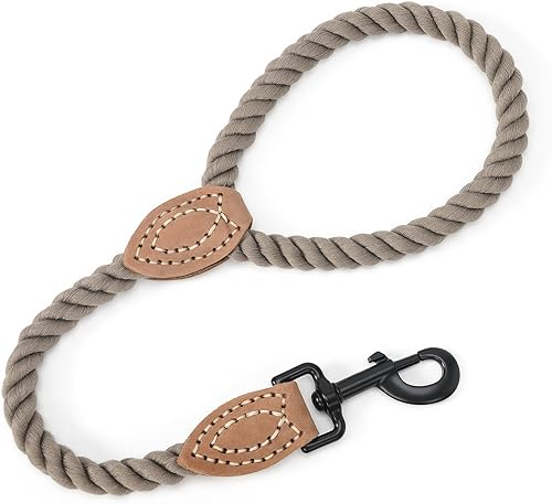 Mile High Life Correa corta para perro, correas de cuerda de algodón trenzada con punta de cuero, cierre de metal resistente, 18 pulgadas, 1/2