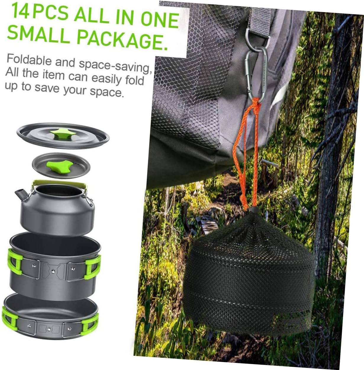 KICHOUSE 1 Set Portable Picnic Cookware for People Lightweight Durable Camping Cooking Tools and Easy to Carry for Outdoor BBQ and Backpacking