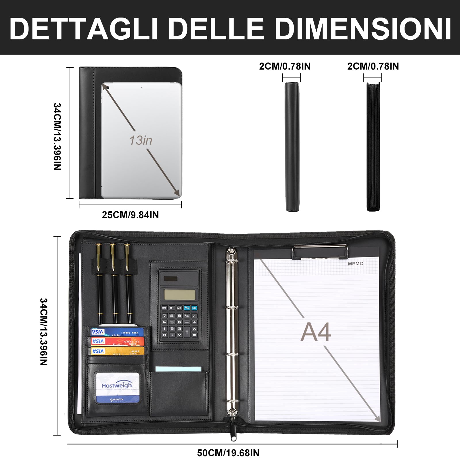 Leathario Cartella Portadocumenti A4 PU Pelle Portablocchi Organizzatore con Quaderno