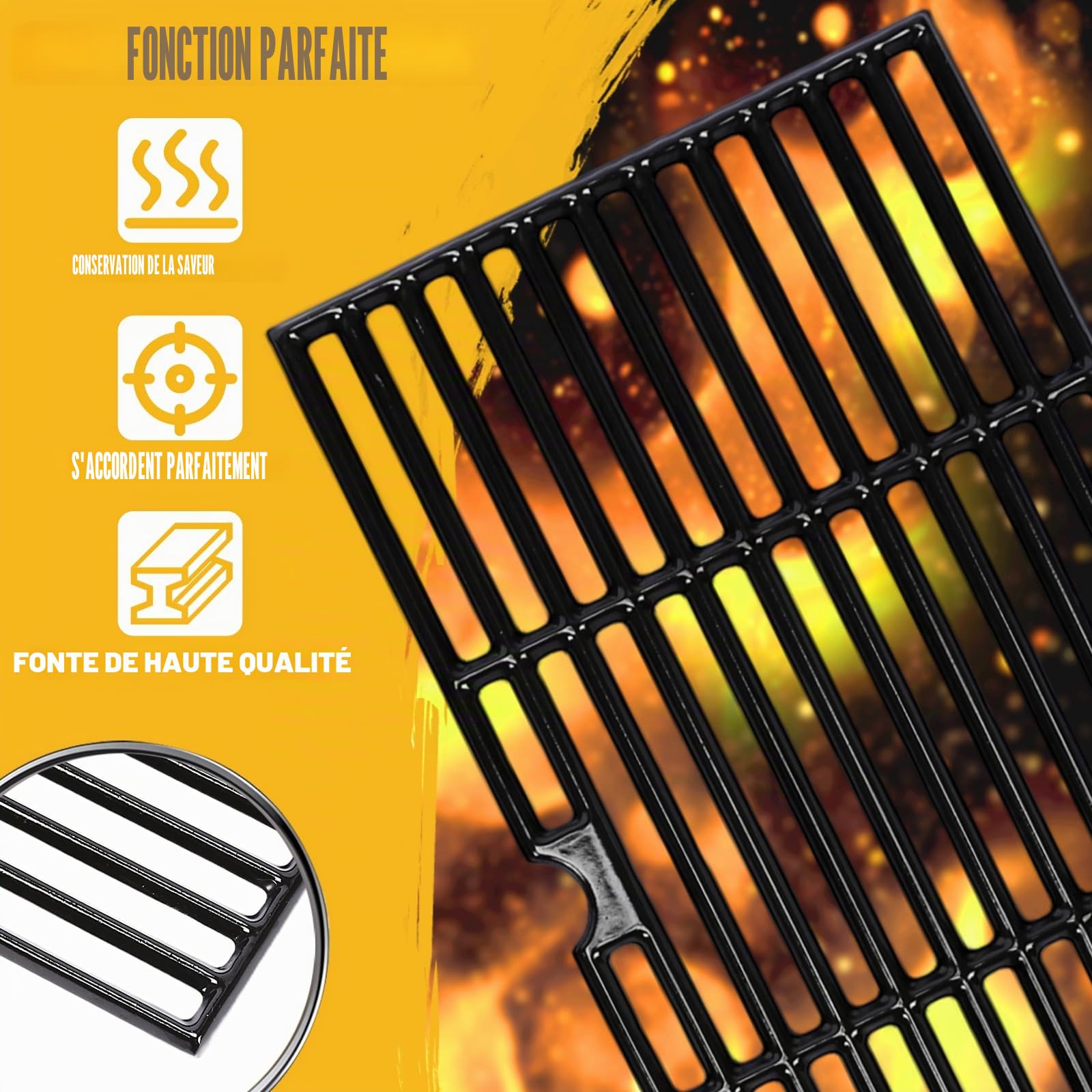 GFTIME Grille de gril en fonte 43 x 24cm pour Charbroil 463420508, 463420509, 463420511, 463436213, 463436214, 463436215, 463440109, 463441312, 463441514, 4 3461613 Grills à gaz, 3 pièces