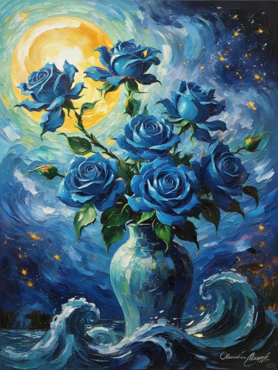 Henypt Cross Stitch Kit Roses in a vase Flowers DIY Needlepoint Set for Beginners The Elderly with Accessories Handmade DIY/Gifts 14CT 50x70cm