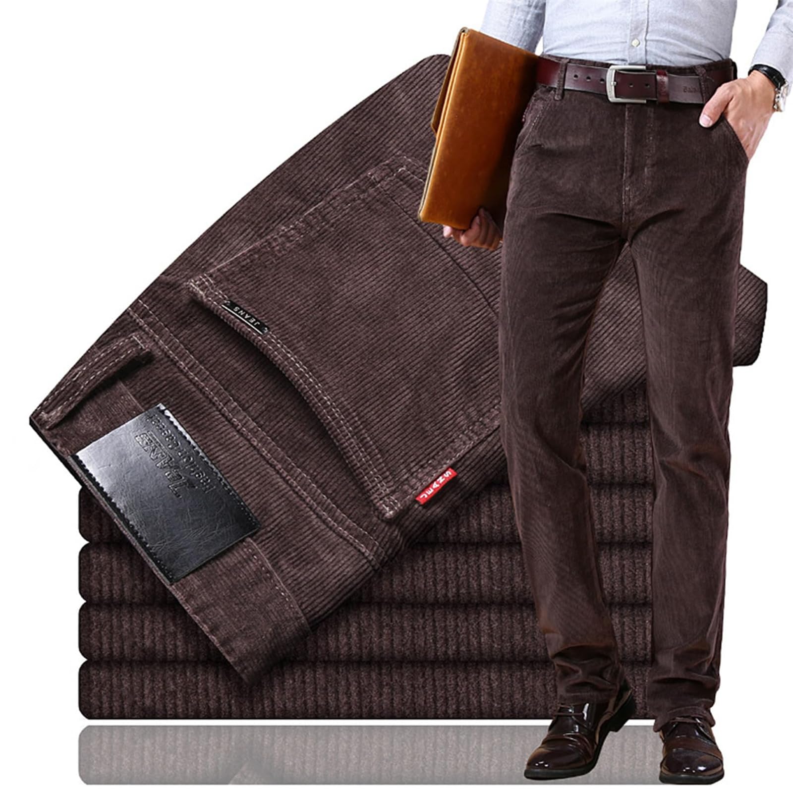 Beautyhis Men's Coffee Classic-Fit Corduroy Pant,Straight Stretch Pants Business Trousers With Pockets (,33)
