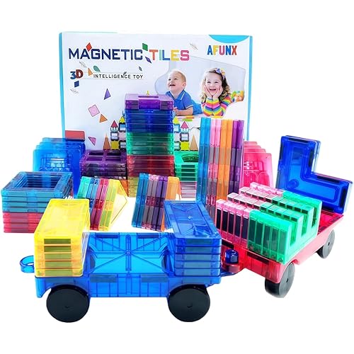 Magnetic Tiles,102PCS Magnetic Building Blocks 3D Clear Construction Playboards, Inspiration, Creativity Beyond Imagination, Educational Magnet Toy Set for Kids with 2 Cars