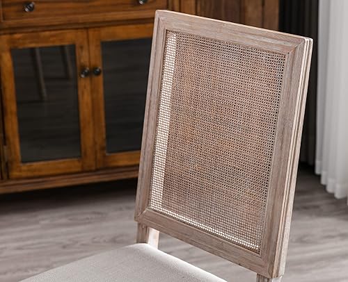 Miniatura 5 de Kmax Sillas de comedor de granja, sillas de dormitorio de tela francesa envejecidas con respaldo de ratán rectangular, elegantes sillas de cocina