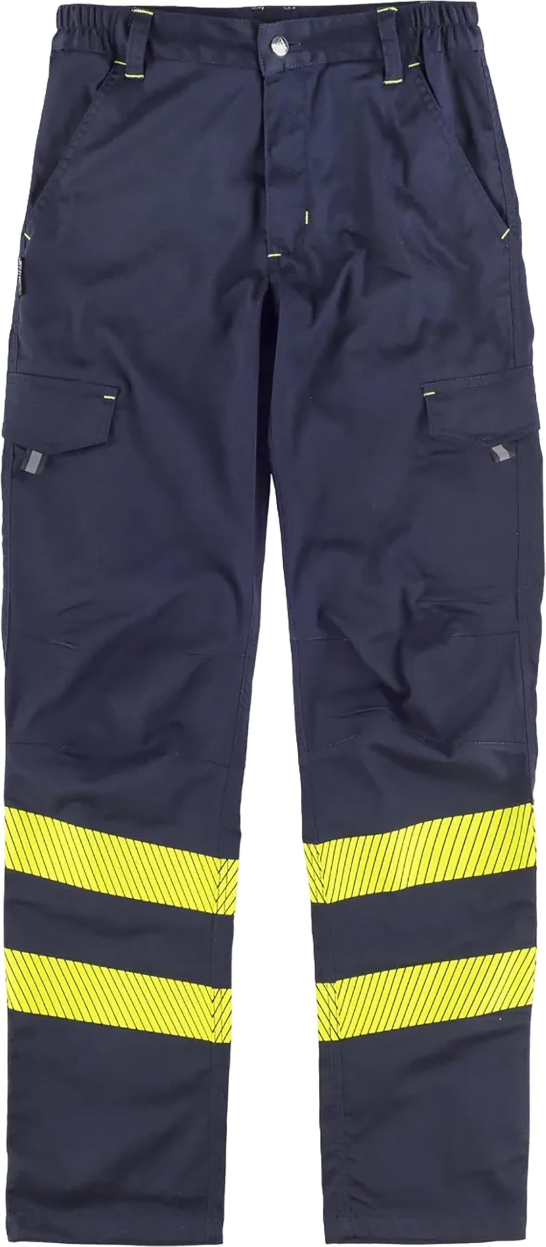 WORKTEAM Pantalón Slim Fit de Alta Visibilidad con Cintas Reflectantes discontinuas, Multibolsillos y Tejido elástico en 4 direcciones, EN ISO 20471. Unisex