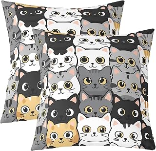 Castle Fairy Kawaii Cat Throw Pillow Covers Pack of 2-Colorful Cat Cushion Cover for Kids Girls Boys Cute Pet Print Pillow Cases Cartoon Pet Living Room Sofa Bed Decor,16" Lx16 W