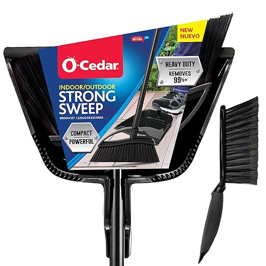 O-Cedar Indoor & Outdoor Strong Sweep Broom & Brush Bundle | Heavy Duty Bristles Remove 99% of Dust & Dirt in One Sweep | Step-On Dust Pan | Safe for Hardwoods, Powerful on Outdoor Debris