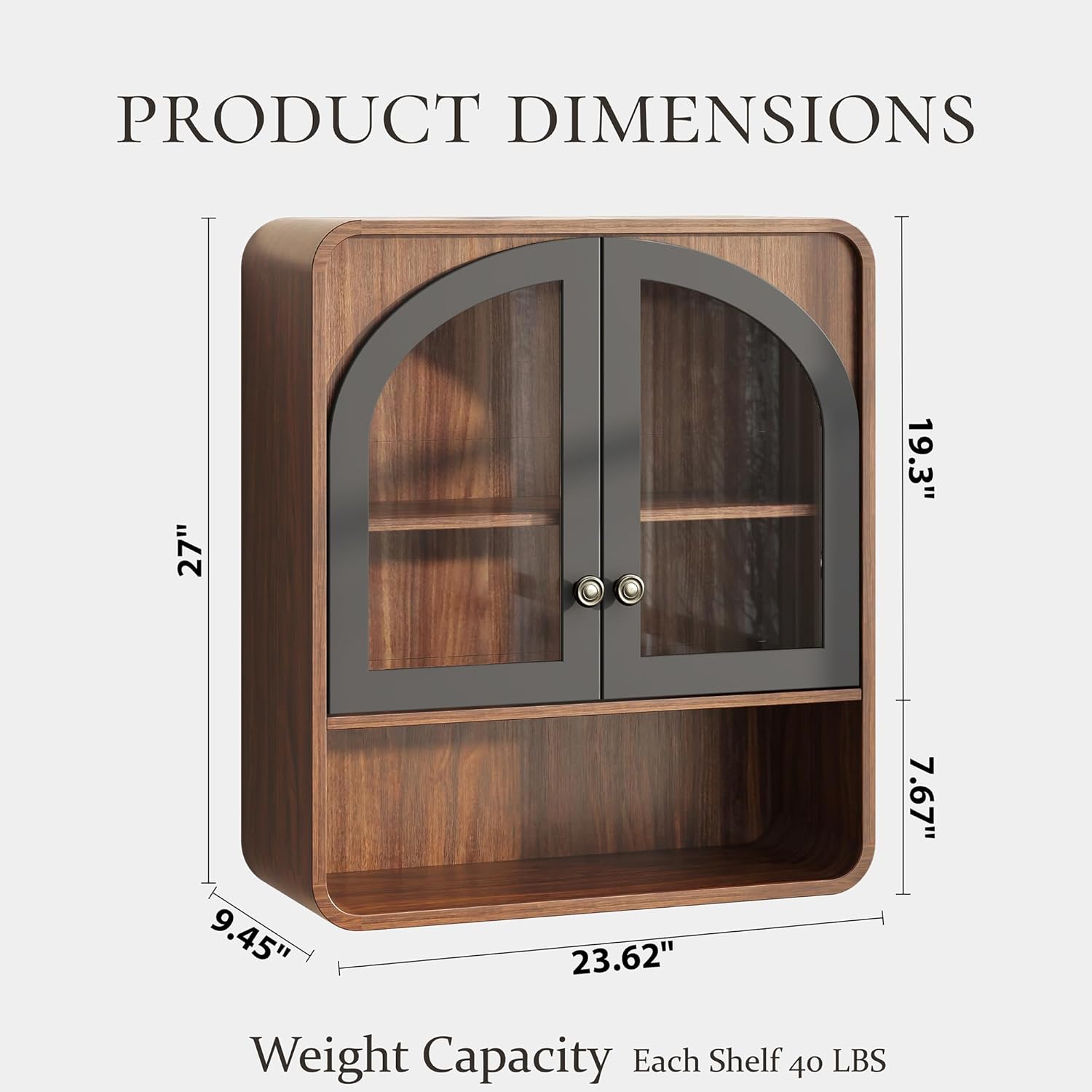 Bathroom Wall Cabinet, Medicine Cabinet Wall Mount with Arched Glass Doors & Adjustable Shelf, Bathroom Cabinet Over the Toilet Storage Cabinet for Laundry Room, Kitchen, Living Room