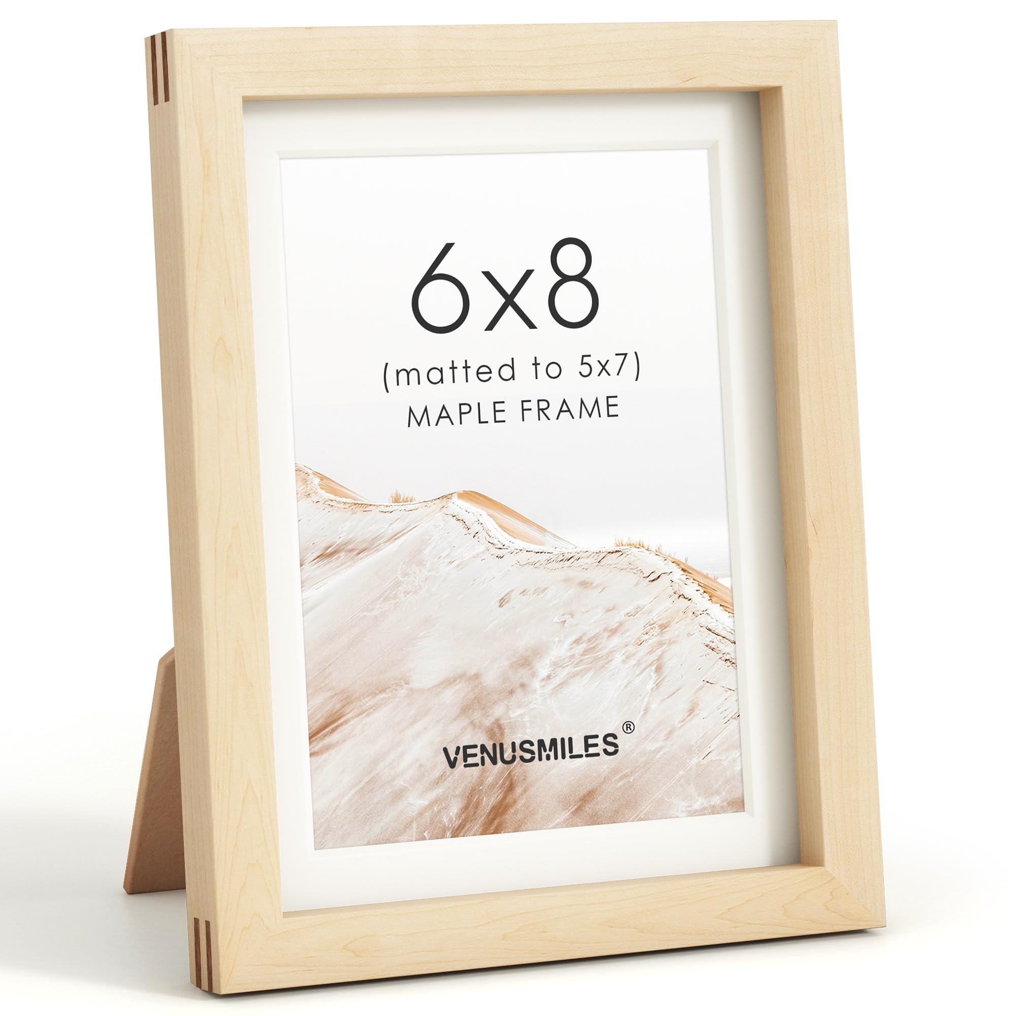 6x8 Picture Frame, USA-Sourced Natural Maple Wood Photo Collage Frame with HD Tempered Glass, Modern Simple 6 x 8 Wooden Frame Matted to 5x7, Gallery Wall Frames for Art, Wall or Tabletop Display
