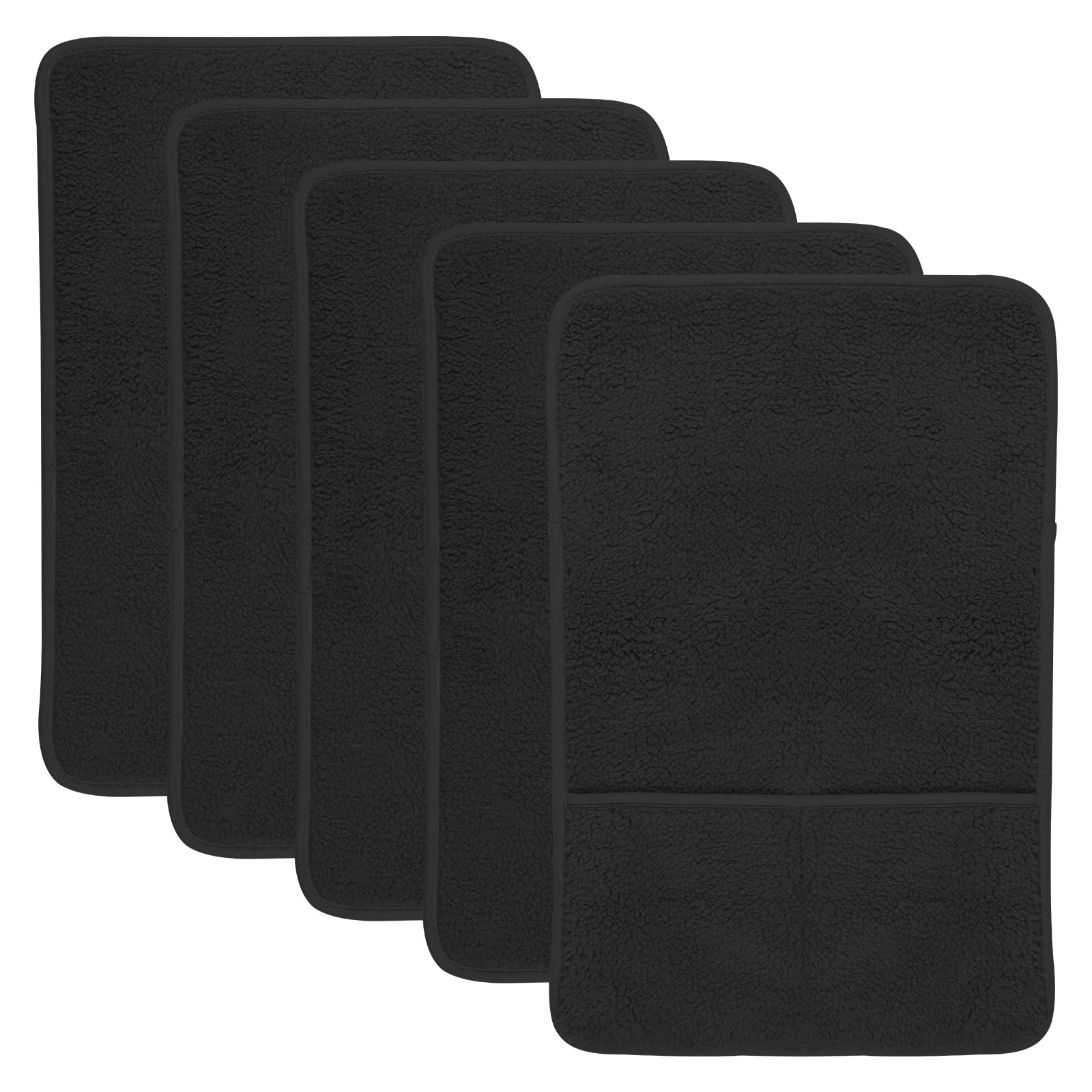 CBWERBB 5 Pack Sofa Armrest Cover with Side Storage Pockets,Lambswool Sofa Arm Protector Non Slip Armrest Chair Covers Washable Chair Arm Cover for Recliner Chair Armchair (Black)