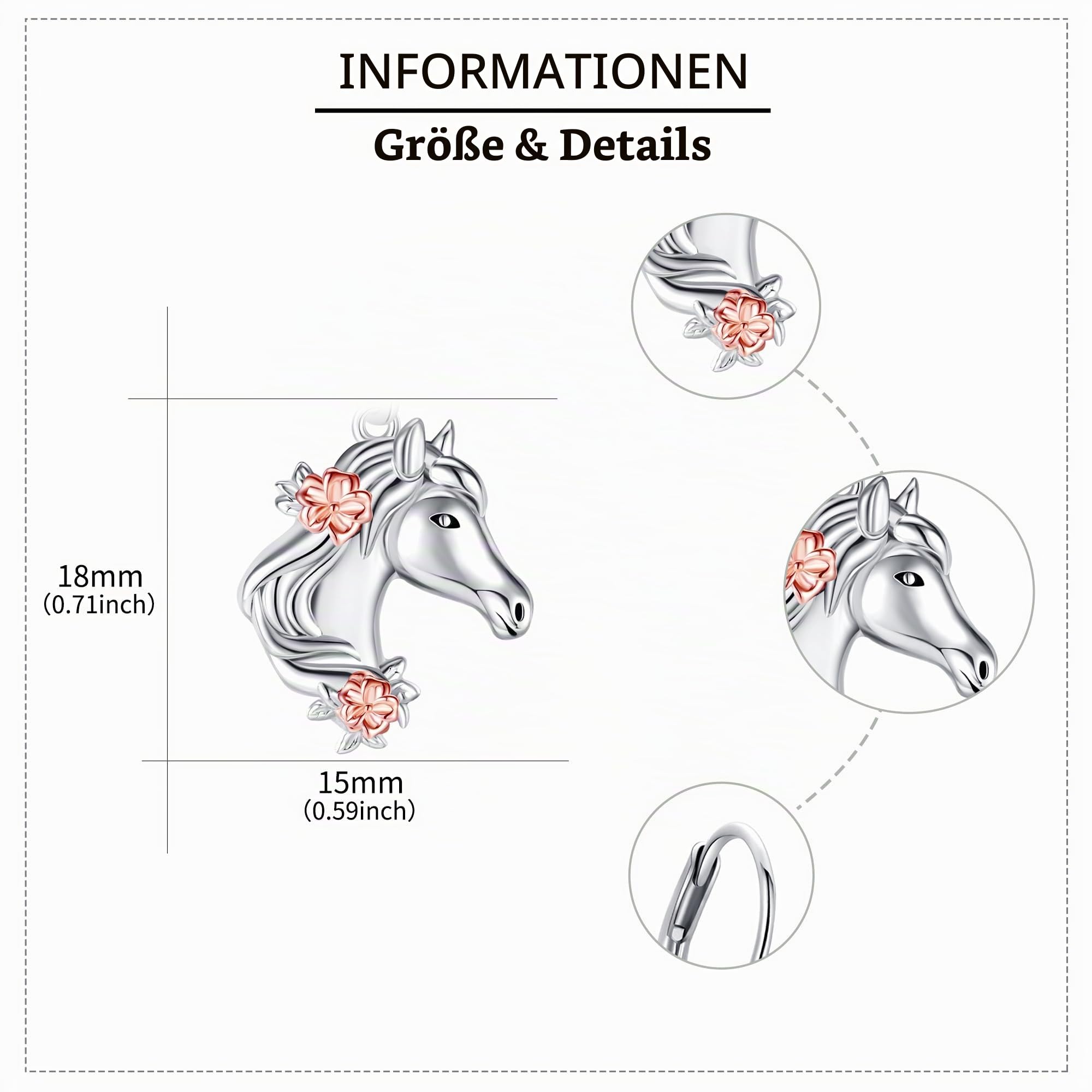 Pferde-Ohrringe Sterlingsilber Pferdekopf-Blume Baumelnde Ohrringe Pferdetier-Schmuck Geschenke für Frauen und Mädchen