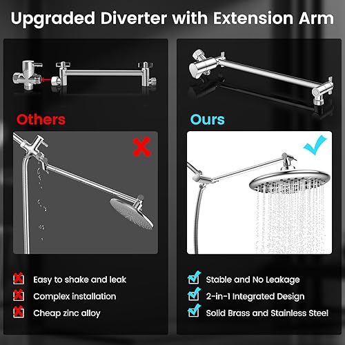 Miniatura 6 de FEELSO Combo de cabezal de ducha de alta presión de 10 pulgadas con rociador de mano, 16 ajustes, brazo ajustable de 11 pulgadas, interruptor de