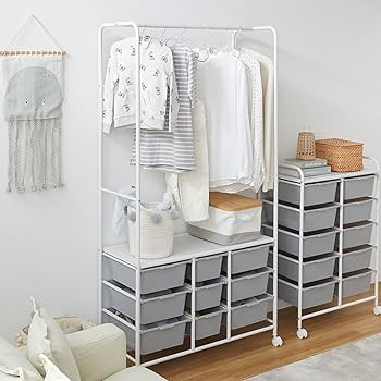 Amazon｜LOWYA ロウヤ ハンガーラック ワイド スリム 引き出し