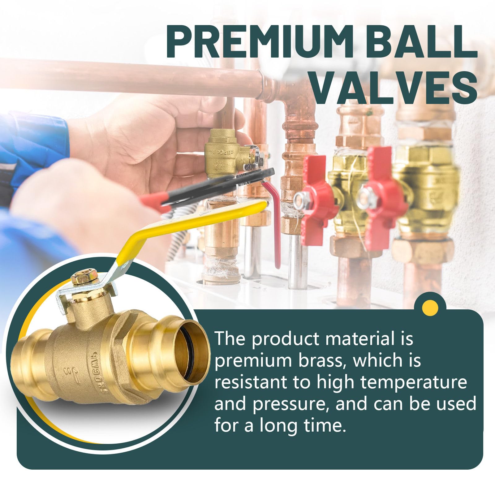 Valvola a sfera a pressione da 1", confezione da 5 valvole di intercettazione con O-ring in EPDM, valvola a sfera di chiusura a quarto di giro in ottone per acqua calda e fredda, certificata