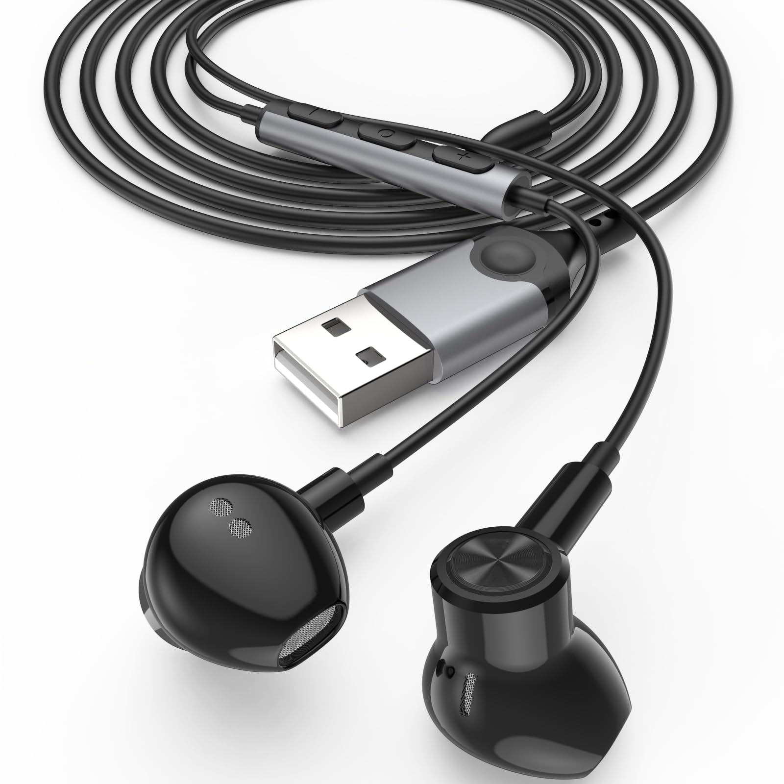 ACAGETUSB Earphones for PC, 7.5 Ft, USB Headset Earbud with Microphone Computer Headphones, Wired In Ear Earphone with Type A Port Connection for Dell Laptop for Surface for Switch