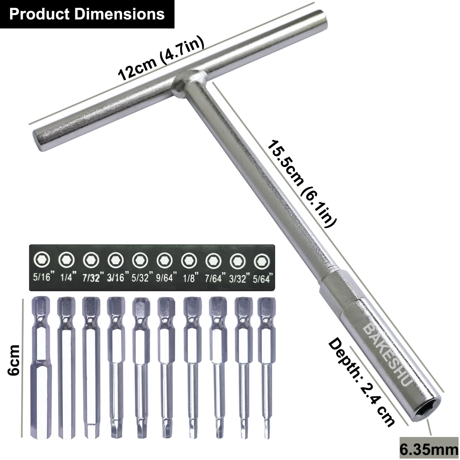 BAKESHU 10 Piece T-Handle Allen Key Set,Imperial 1/64" - Image 3