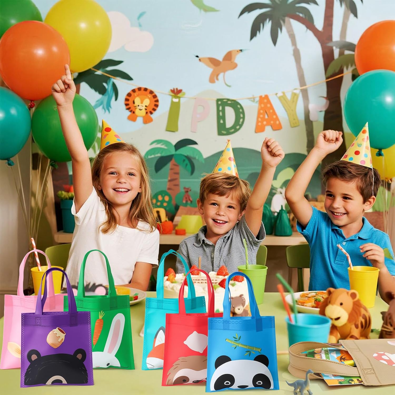 Golray 12PCS Non-Woven Safari Goodie Bags, Jungle Party Favor Totes with Handles & Double-Sided Animal Prints for Kids Birthday, Baby Shower & Daily Use, Gift Bags for Party Decorations Supplies - Image 6