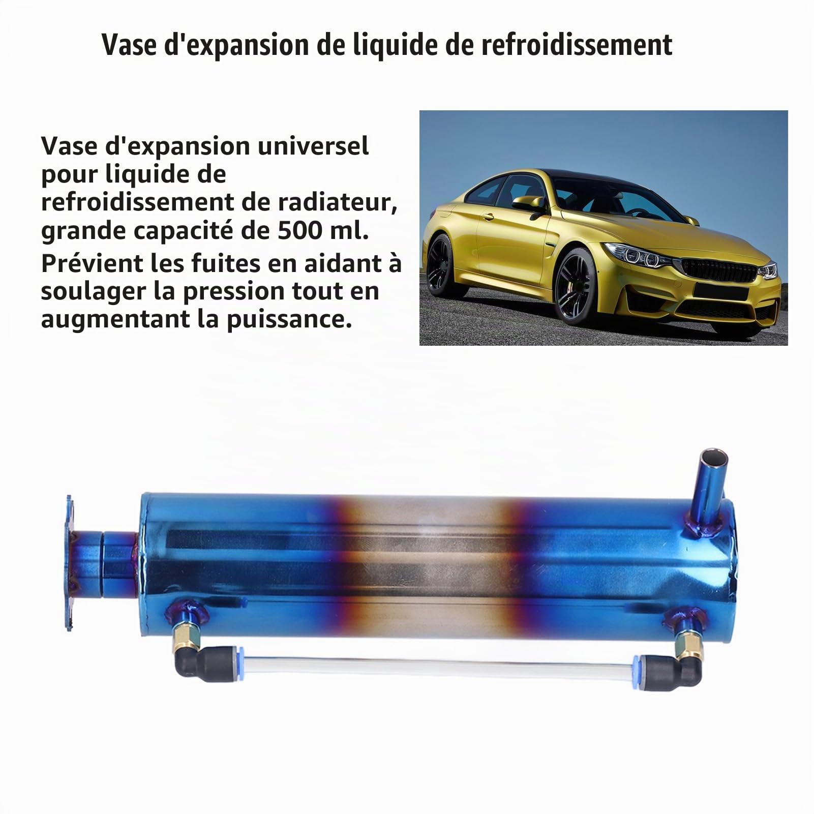 Réservoir de Liquide de Refroidissement de Radiateur de Voiture, Fydun 500ML Alliage D'aluminium Vase D'expansion du Liquide de Refroidissement Réservoir de Récupération D'huile de Trop-plein Réservoi