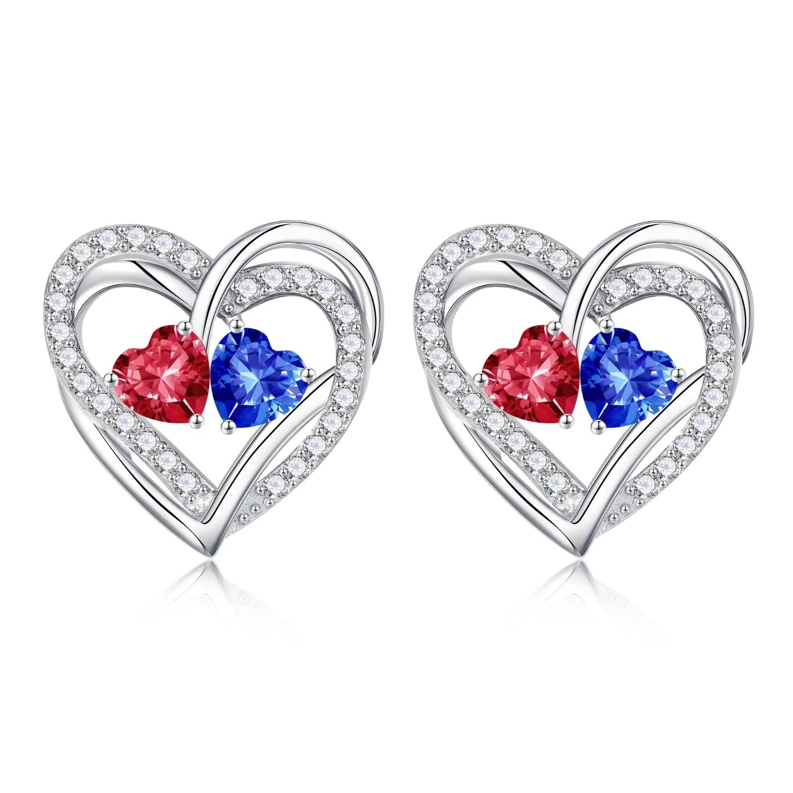 Iefil Valentines Day Gifts for Her, 925 Sterling Silver Heart Birthstone Earrings, Anniversary Birthday Gifts for Women, Birthstone Jewelry for Her