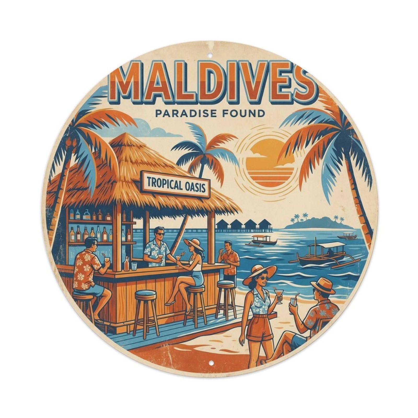 Tropical Lagoon Maldives Geometric Indian Ocean Metal Tin Sign