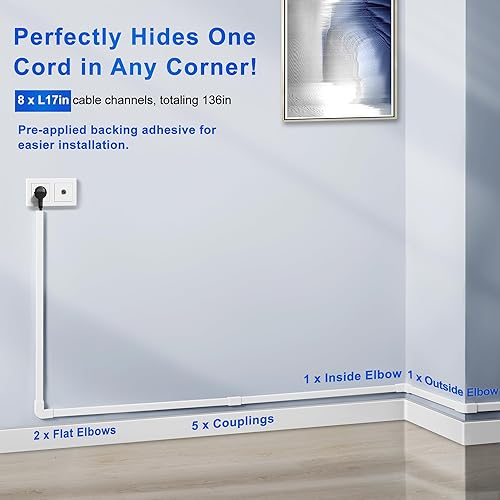 Miniatura 4 de Pared oculta de cable para un cable, cubiertas de cable de 136 pulgadas para cables en la pared, cubierta de cable de pared fácil de instalar,