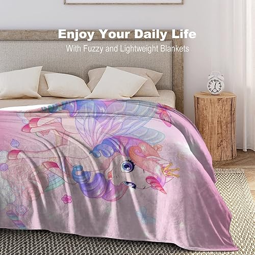 Miniatura 5 de Manta de unicornio para regalar  Manta de 40 x 50 pulgadas para niñas y niños  Manta de felpa suave y mullida rosa claro para sofá