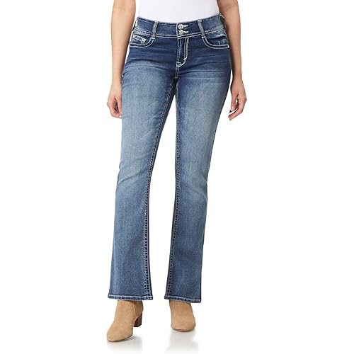 WallFlower Women's Luscious Curvy Bootcut Mid-Rise Bling Insta Stretch Juniors Jeans (Standard and Plus), Farrah, 11