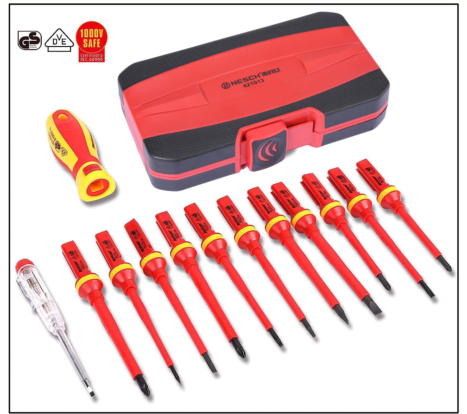 Tournevis Isolé 13 pcs 1000 V Geevorks - Poignée Ergonomique, Embouts Magnétiques, Acier Chrome Vanadium, Design Isolé, avec Étui de Rangement