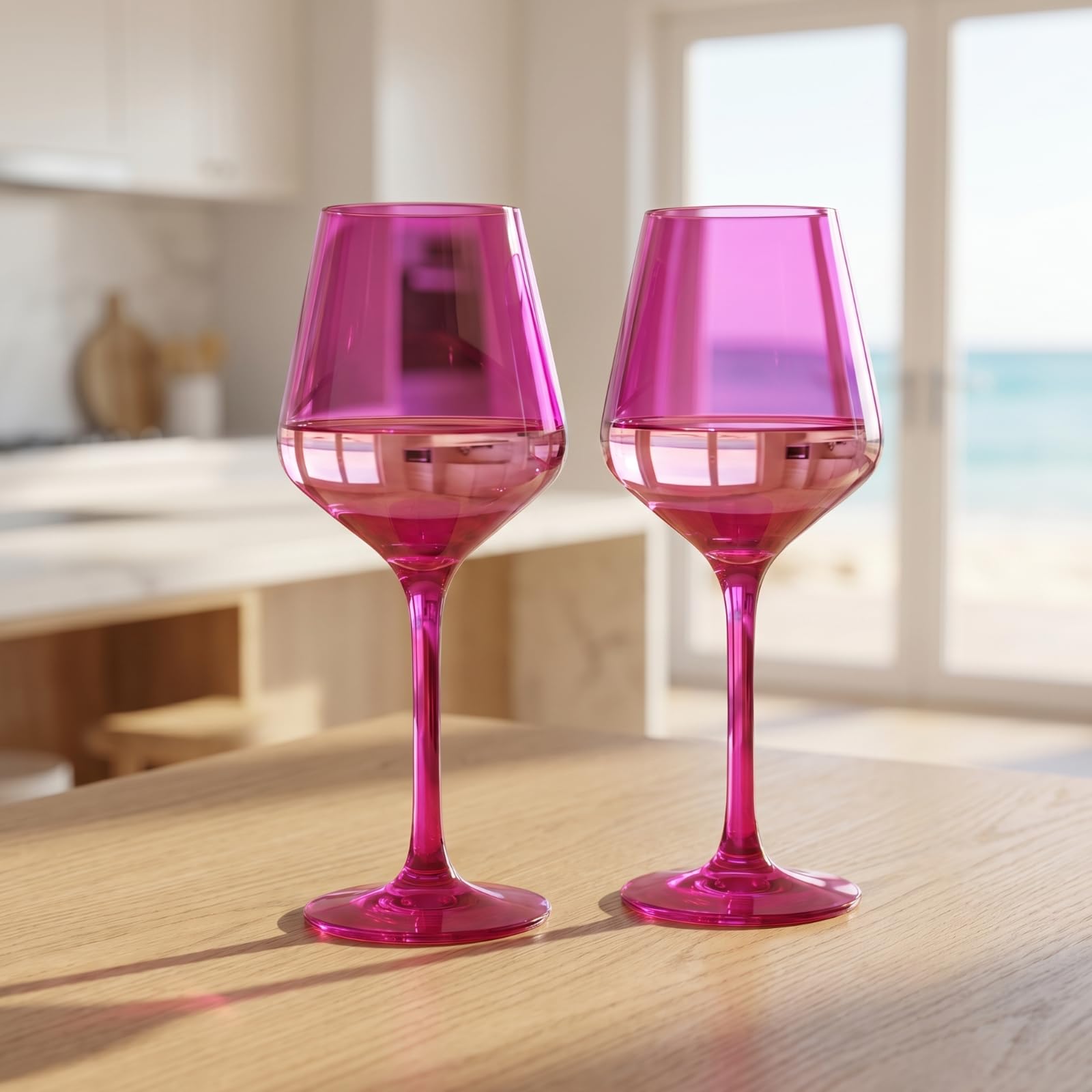 Copas de vino irrompibles de color rosa intenso, flotantes para piscina, juego de 2, vasos Tritan, irrompibles de color magenta y rosa rubor clásico, vasos inastillables de plástico sin BPA, rojo y