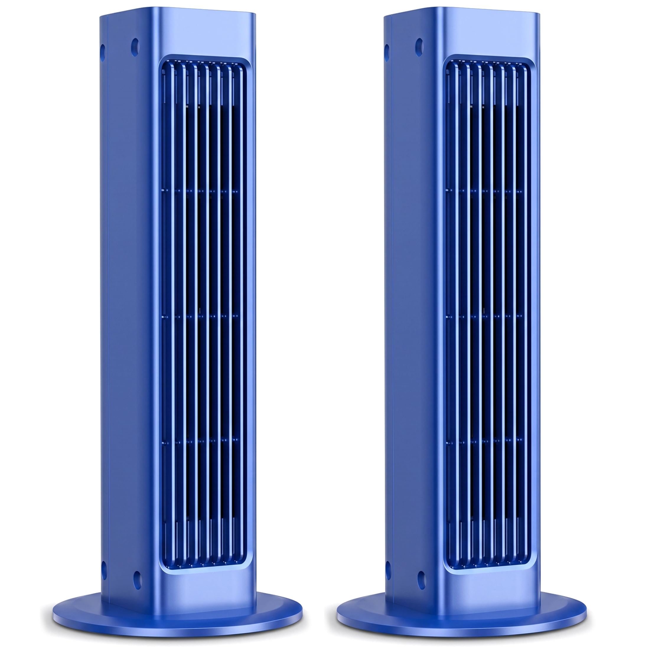Tsawntd 2 Set Bladeless Tower Fan, 3 Speed Oscillating Tower Fan with Remote Rechargeable Ultra-Quiet Small Portable Air Conditioner for Wall & Desk, Blue (13in)