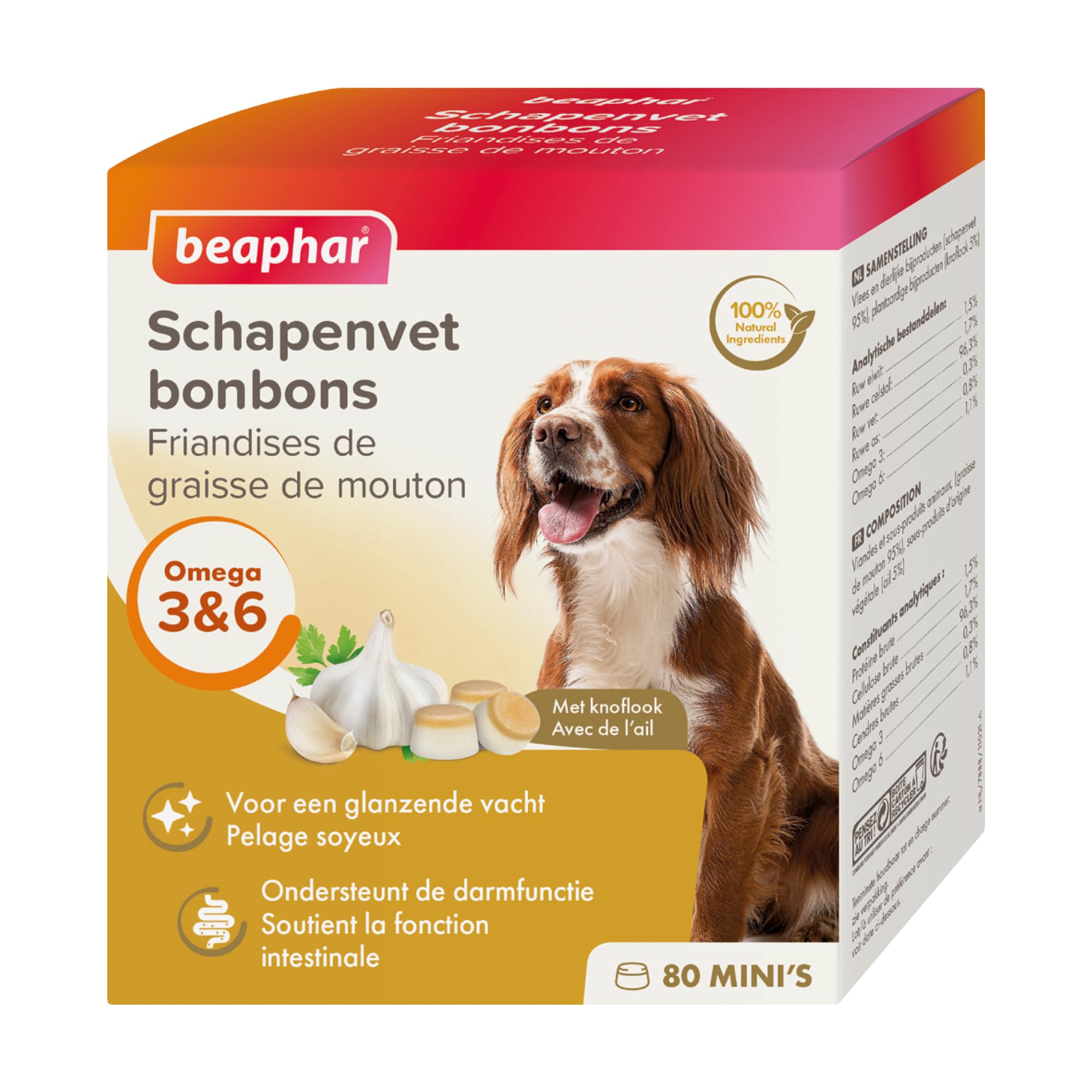 Beaphar Cukierki z tłuszczu owczosnkowego, mini 245 g, smaczna przekąska dla małych psów z czosnkiem, uczy trawienia, omgega 3 i 6 kwasów tłuszczowych dla lśniącej sierści
