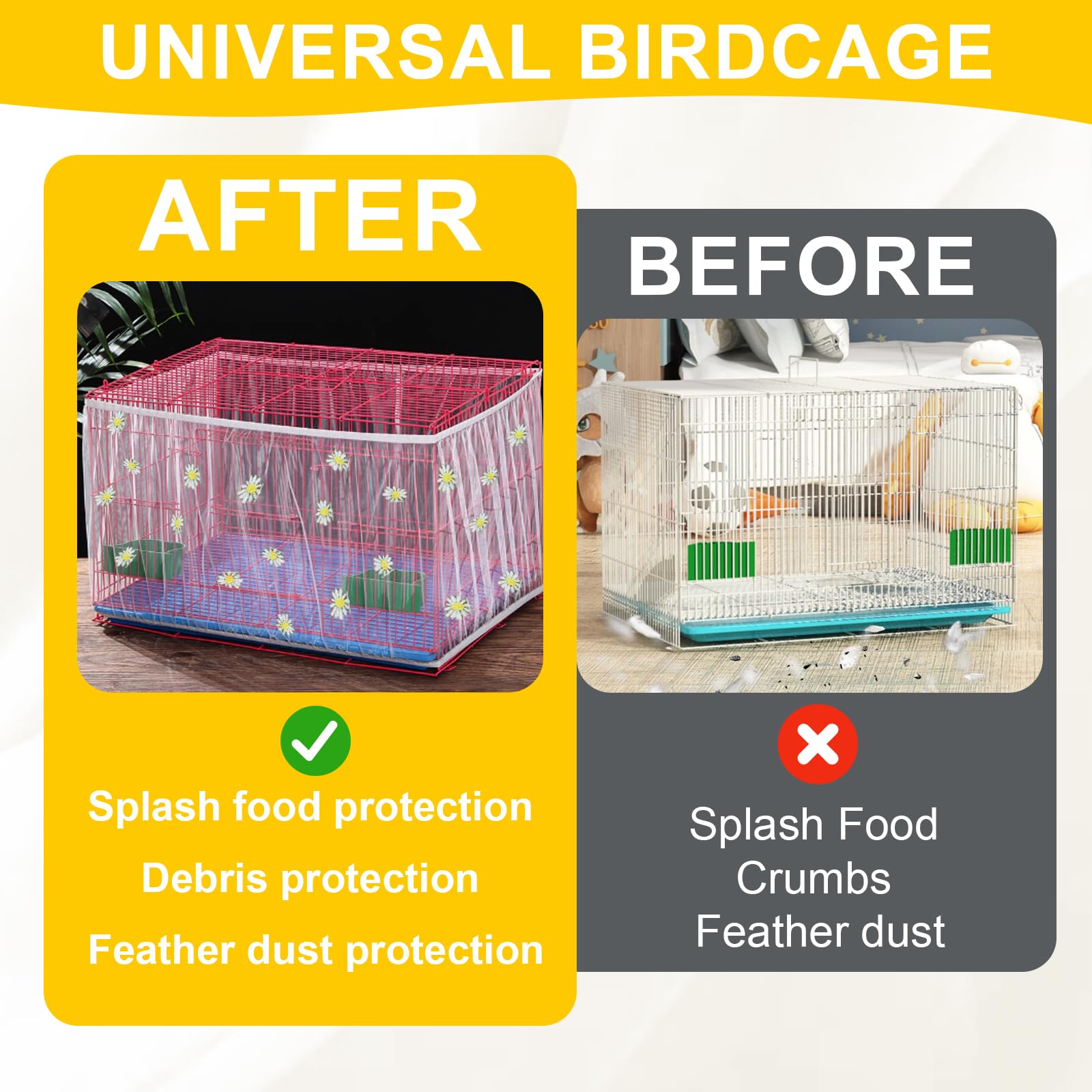 Rete per Gabbia Uccelli, 2 Coperture Universali per Gabbie per Uccelli, Universale Copri Gabbia per Uccelli, Gabbie Rotonde e Quadrate, Adatto per Gabbia Pappagalli con Circonferenza da 155-221 cm