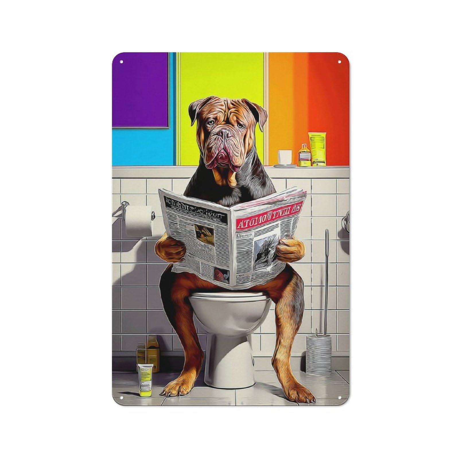 Junmoney Dog Reading Newspaper On Toilet-31 Classic Metal Plaque 30X20cm Featuring Bistro Wall Plaque For Kitchen, Cafe, Pantry Or Dining Room